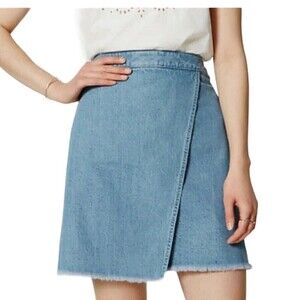 Ann Taylor LOFT Denim Wrap Jeans Skirt Rae Hem Women’s‎ Size 24/00